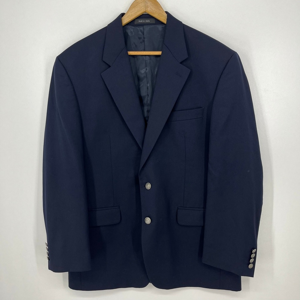 Michael Kors Mens Navy Blue 100% Wool 2-Button Blazer Jacket 42R Silver Buttons